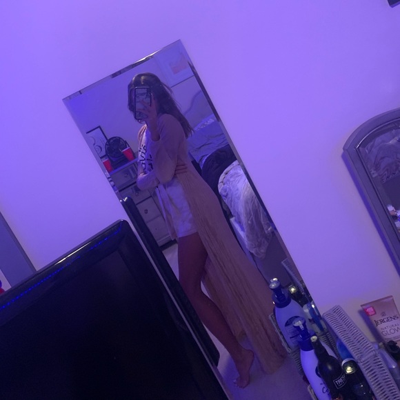 Champagne silk long thin cardigan - Picture 5 of 5